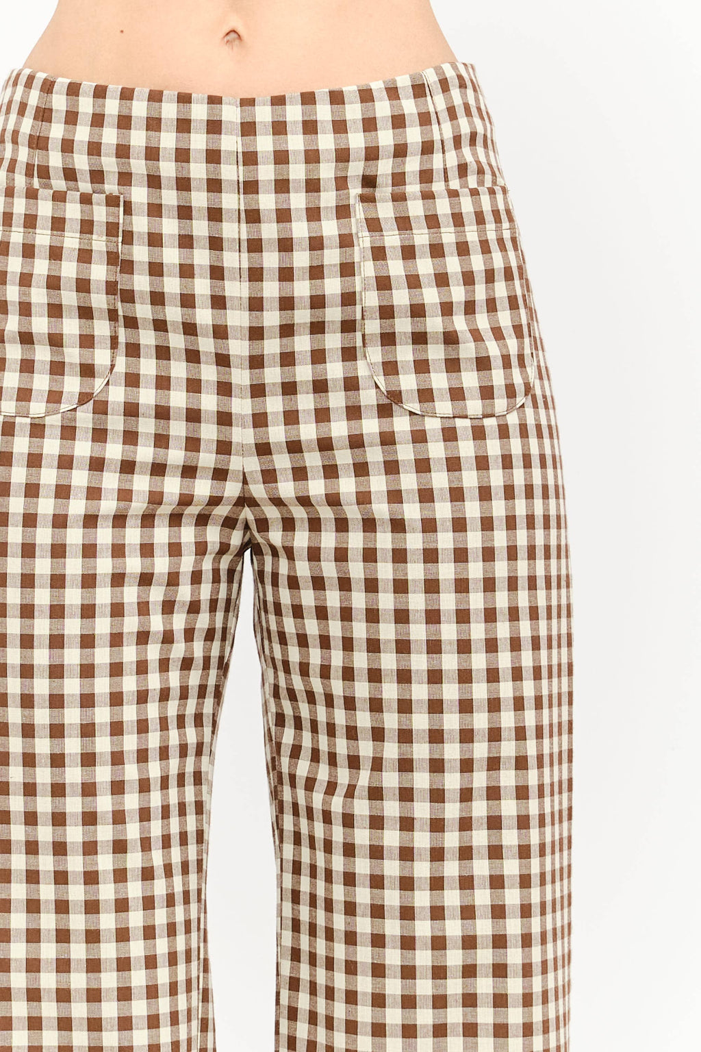 Gracie Gingham Pant with Ruffle Hem in Brown