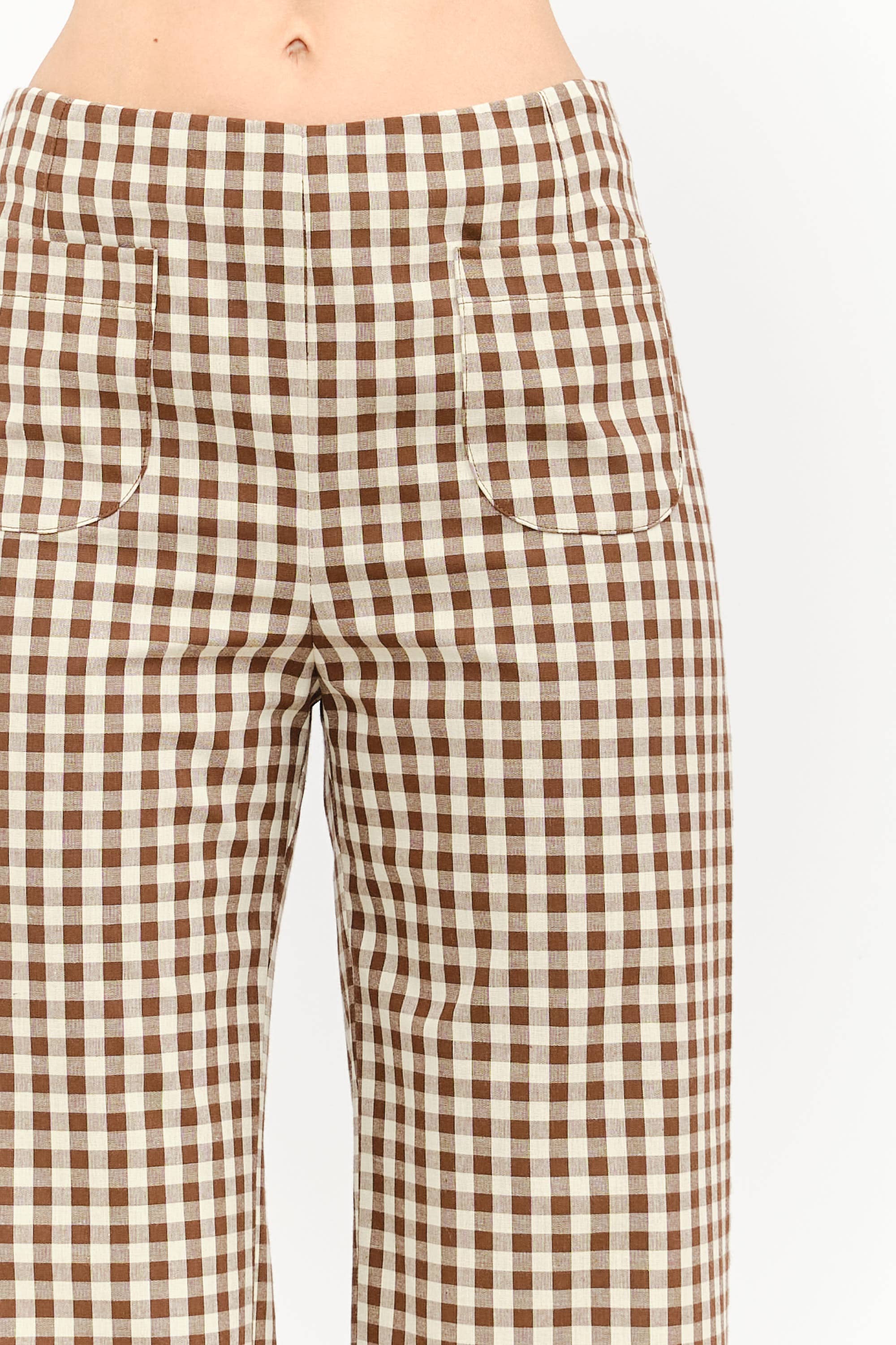 Gracie Gingham Pant with Ruffle Hem in Brown