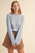 Rowan Ribbed Sweater Cardigan in Pastel Blue