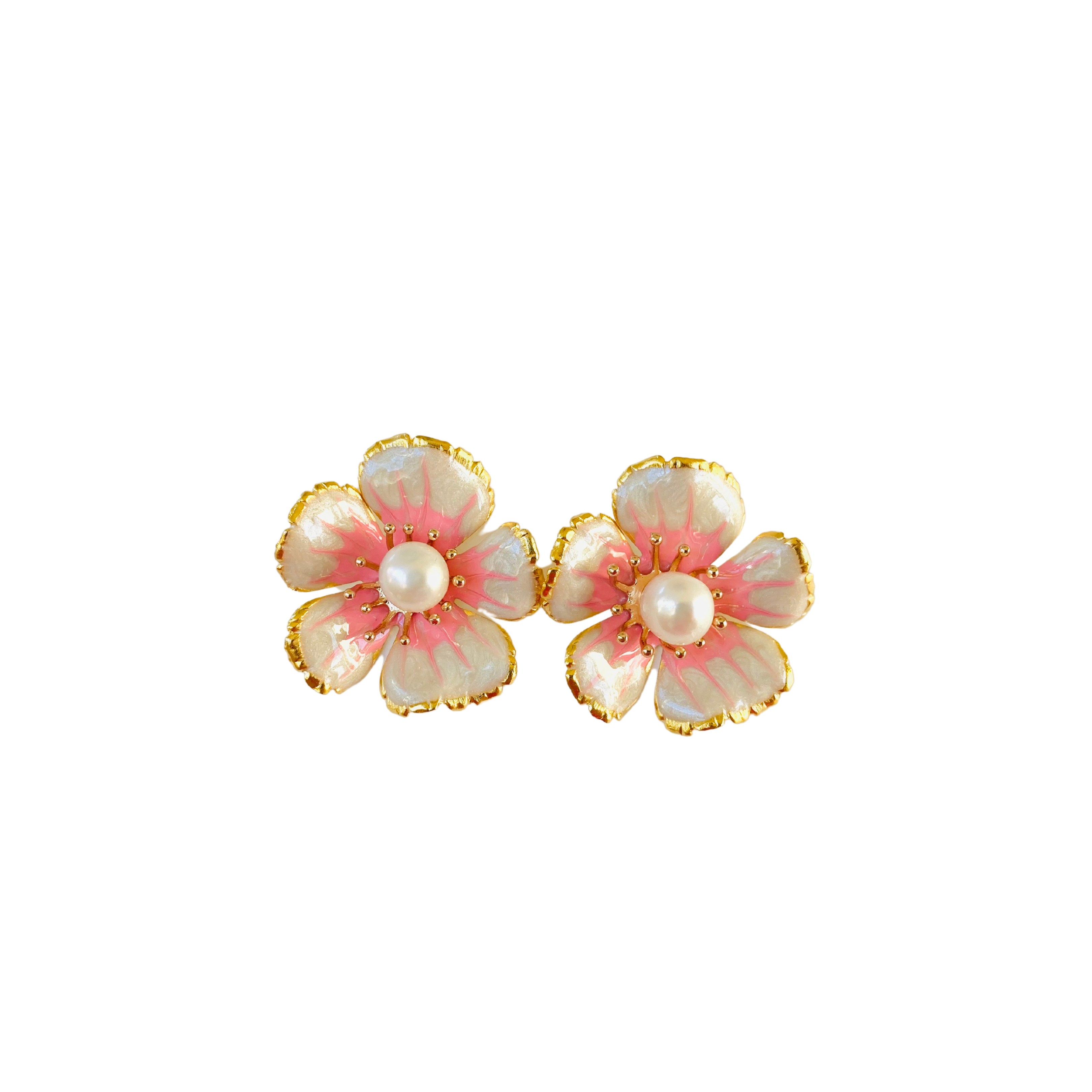 The Pink Reef Hand-painted Small in Pearl and Pink Earrings