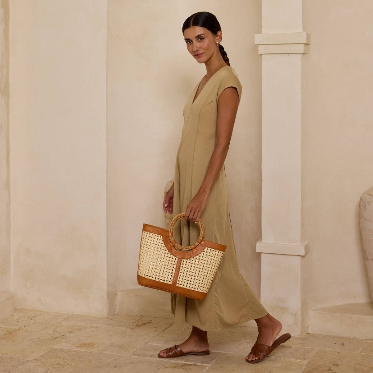 Main Street Tote with Rattan Handle