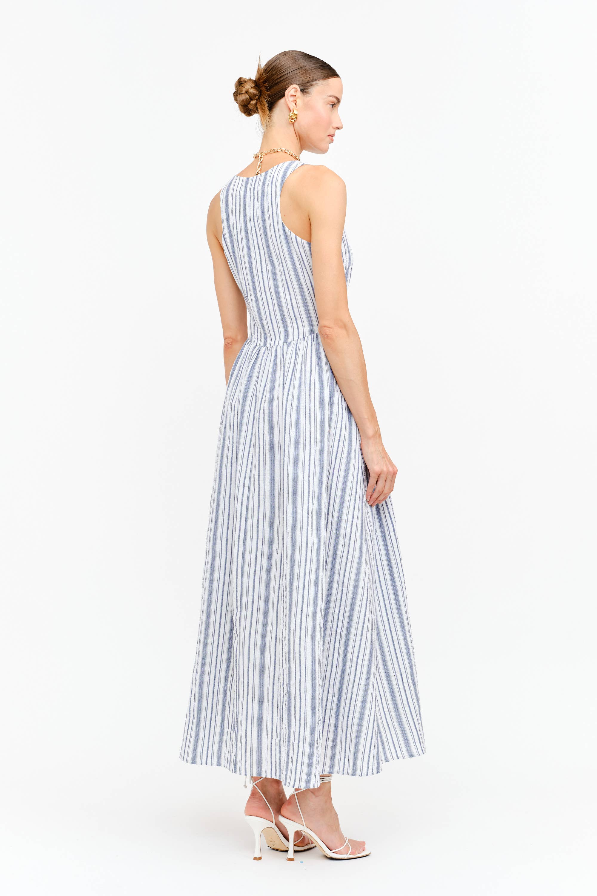 Haddie Dress in Blue Seersucker