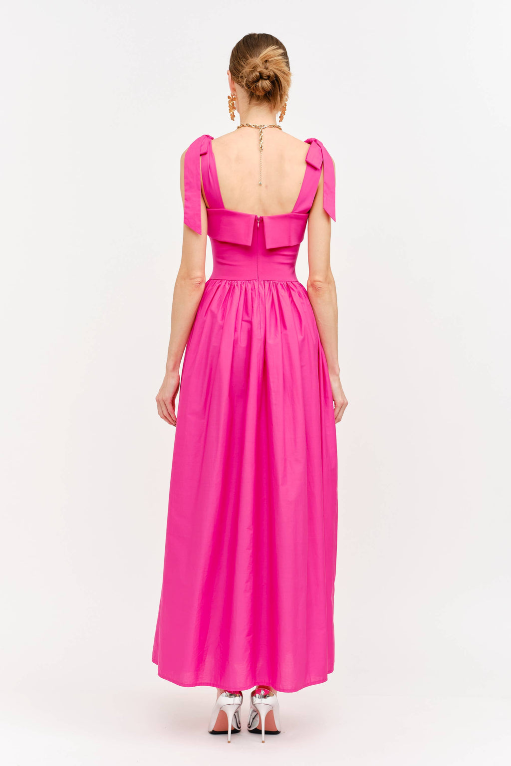 Clara Shoulder Tie Dress in Hot Pink