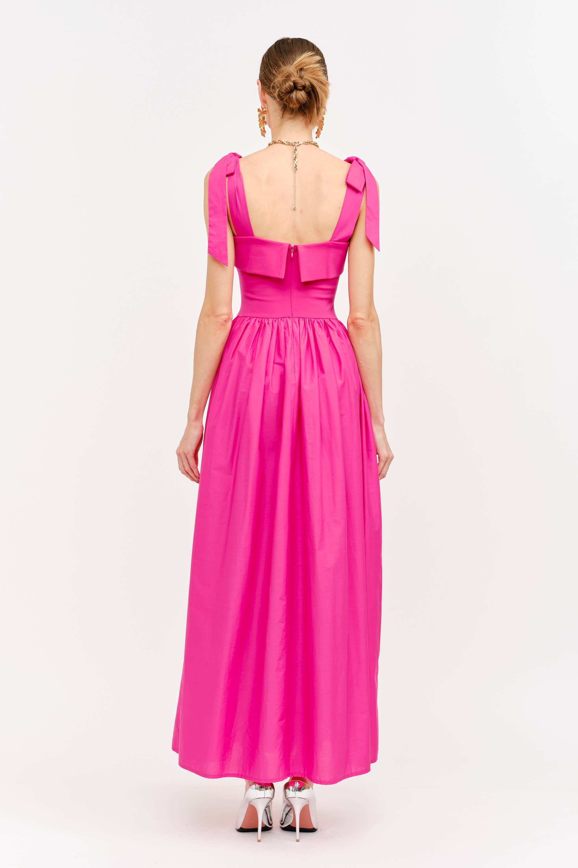 Clara Shoulder Tie Dress in Hot Pink