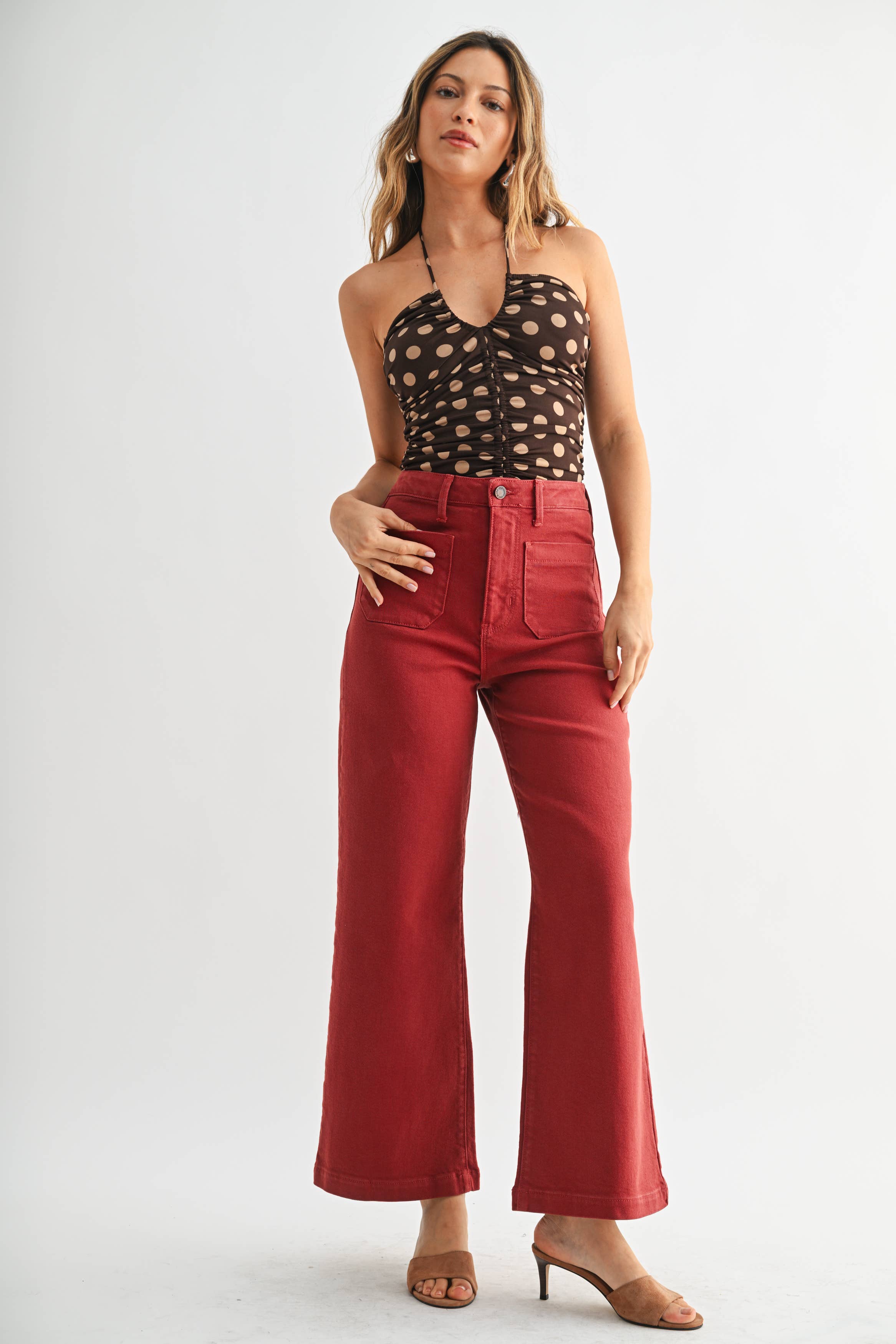 The Sailor Wide Leg Denim in Burgundy