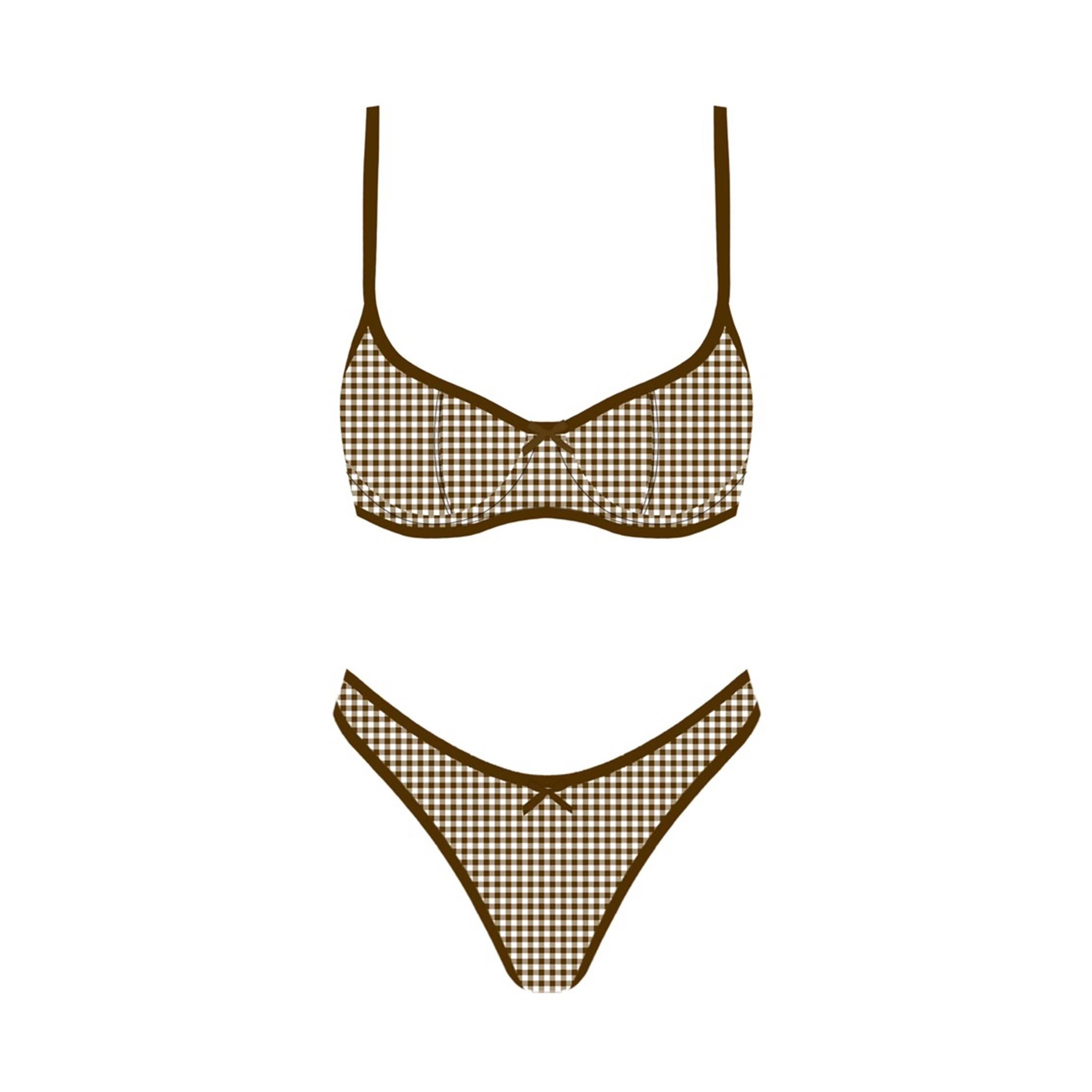 Seaside Picnic Bikini Set in Brown Gingham