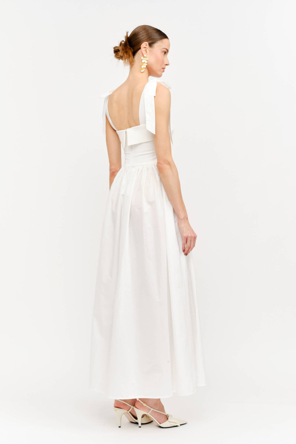 Clara Shoulder Tie Dress in White