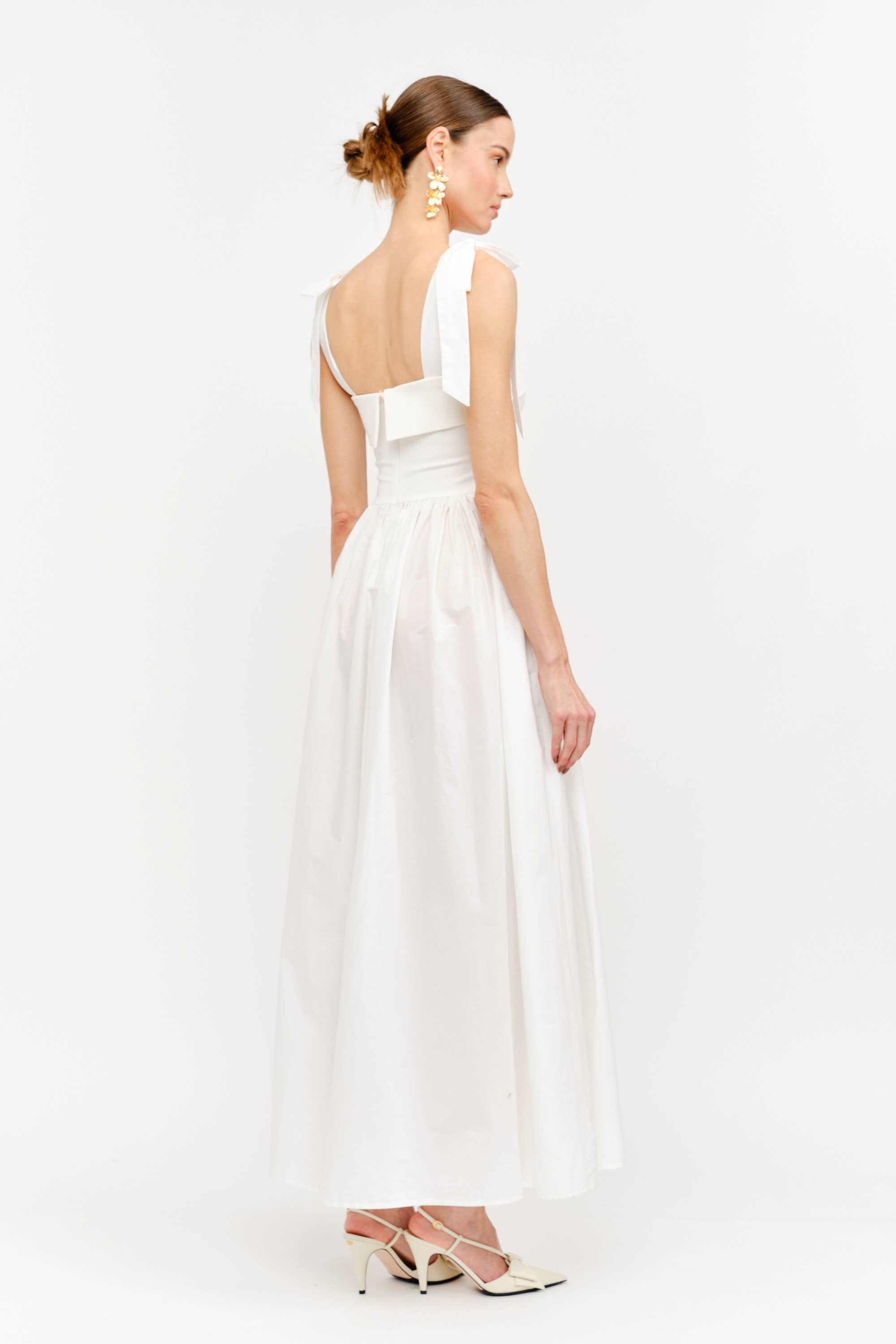 Clara Shoulder Tie Dress in White