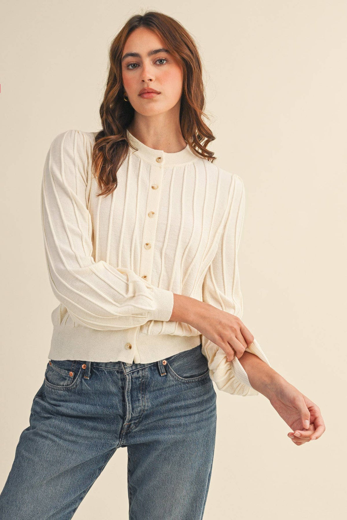 Rowan Ribbed Sweater Cardigan in Ivory