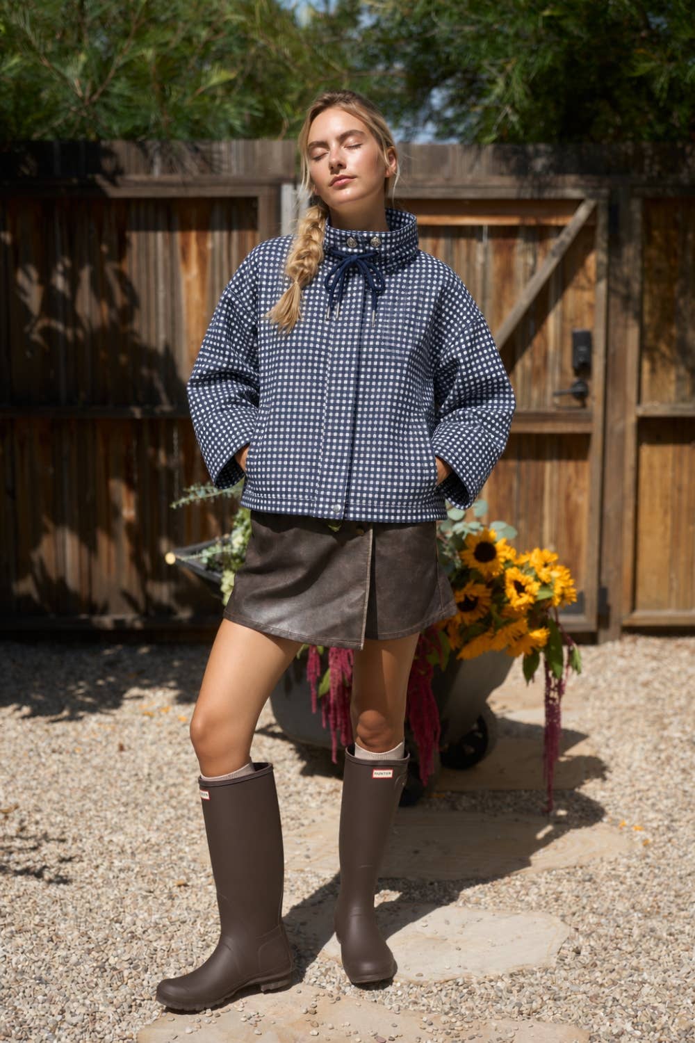 Gigi Gingham Jacket in Navy Blue