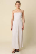 Samantha Strapless Linen Dress in Sand Stripe
