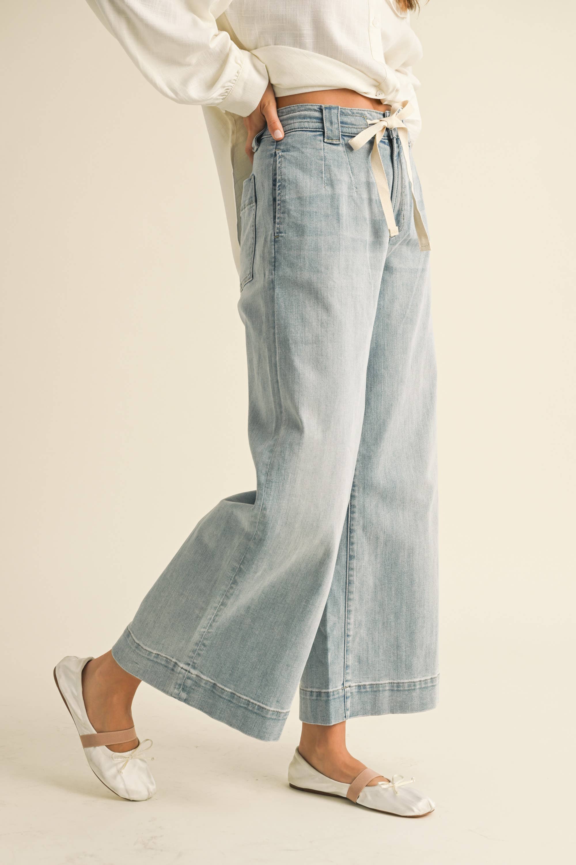 Lola Washed Denim Tie Front Pants