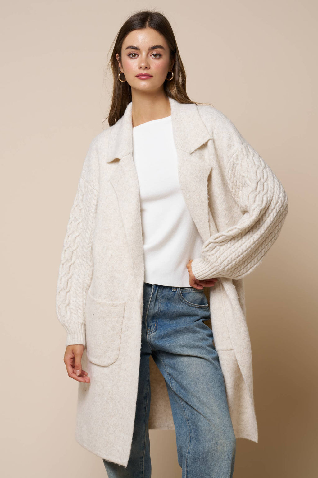 Jodi Cable Sleeve Coat in Cream
