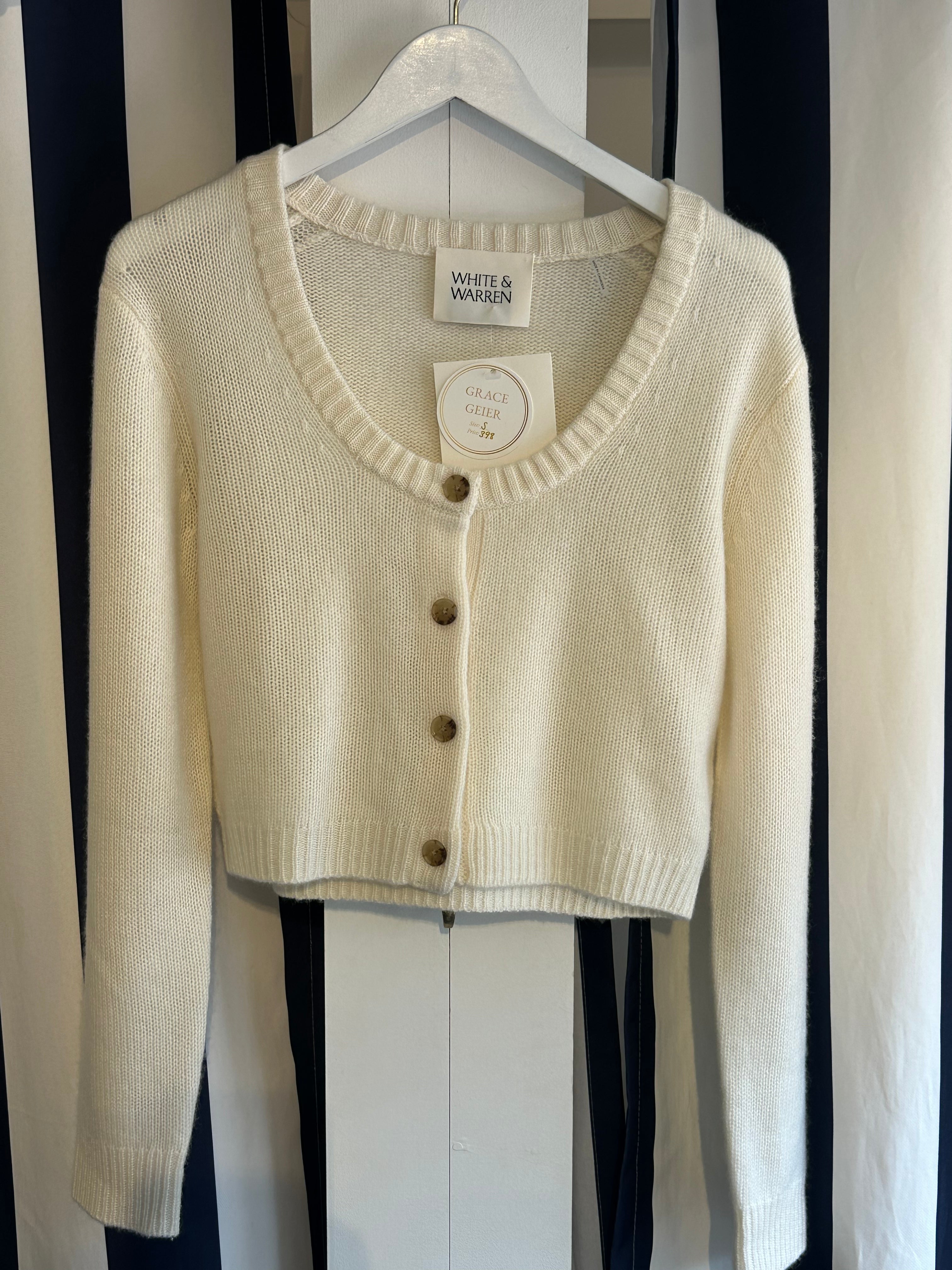 White + Warren Cashmere Scoop Cropped Cardigan in Soft White
