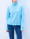 White + Warren Cashmere Rib Trim Easy Turtleneck in Frosted Aqua