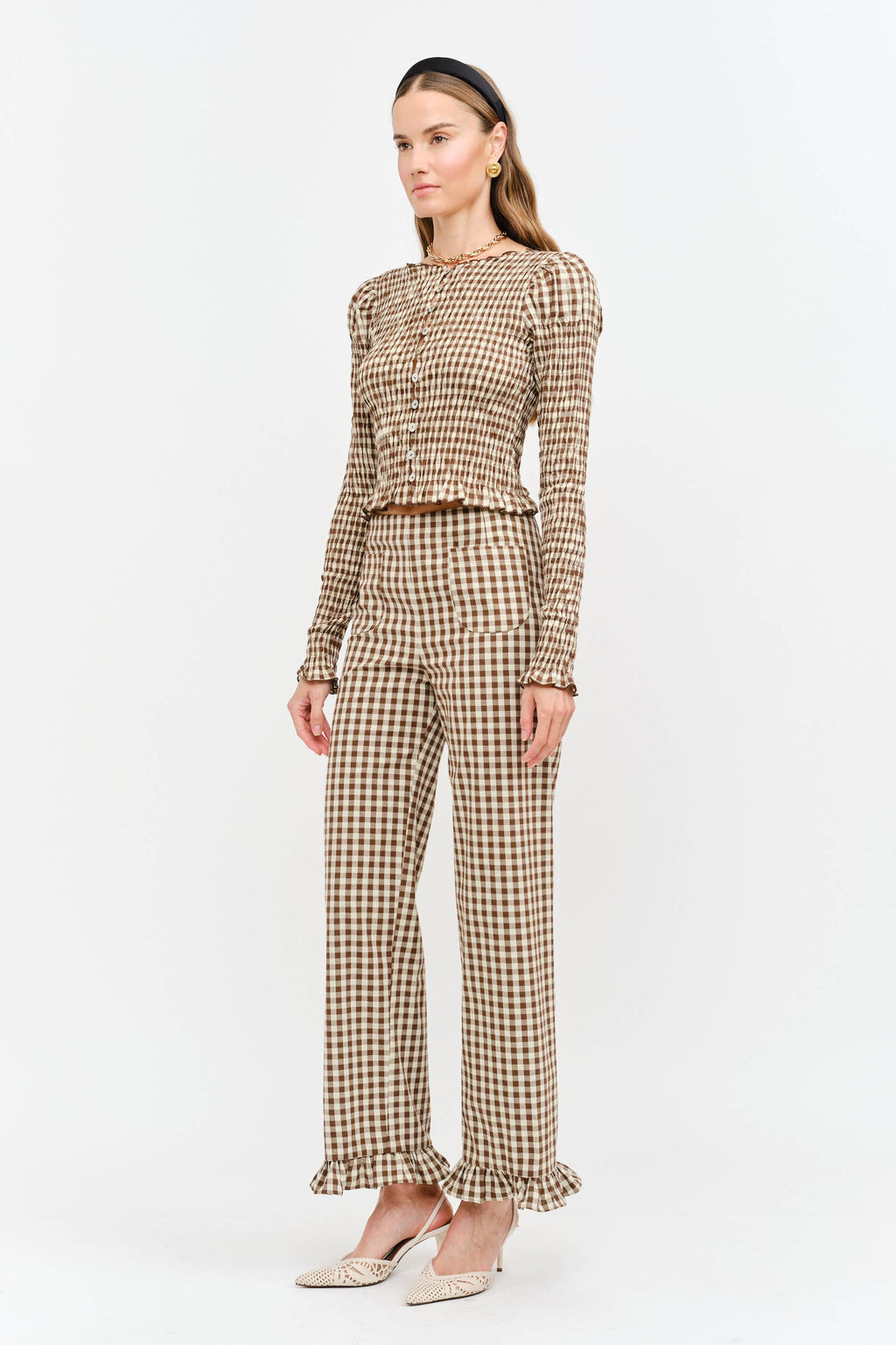 Gracie Gingham Top in Brown
