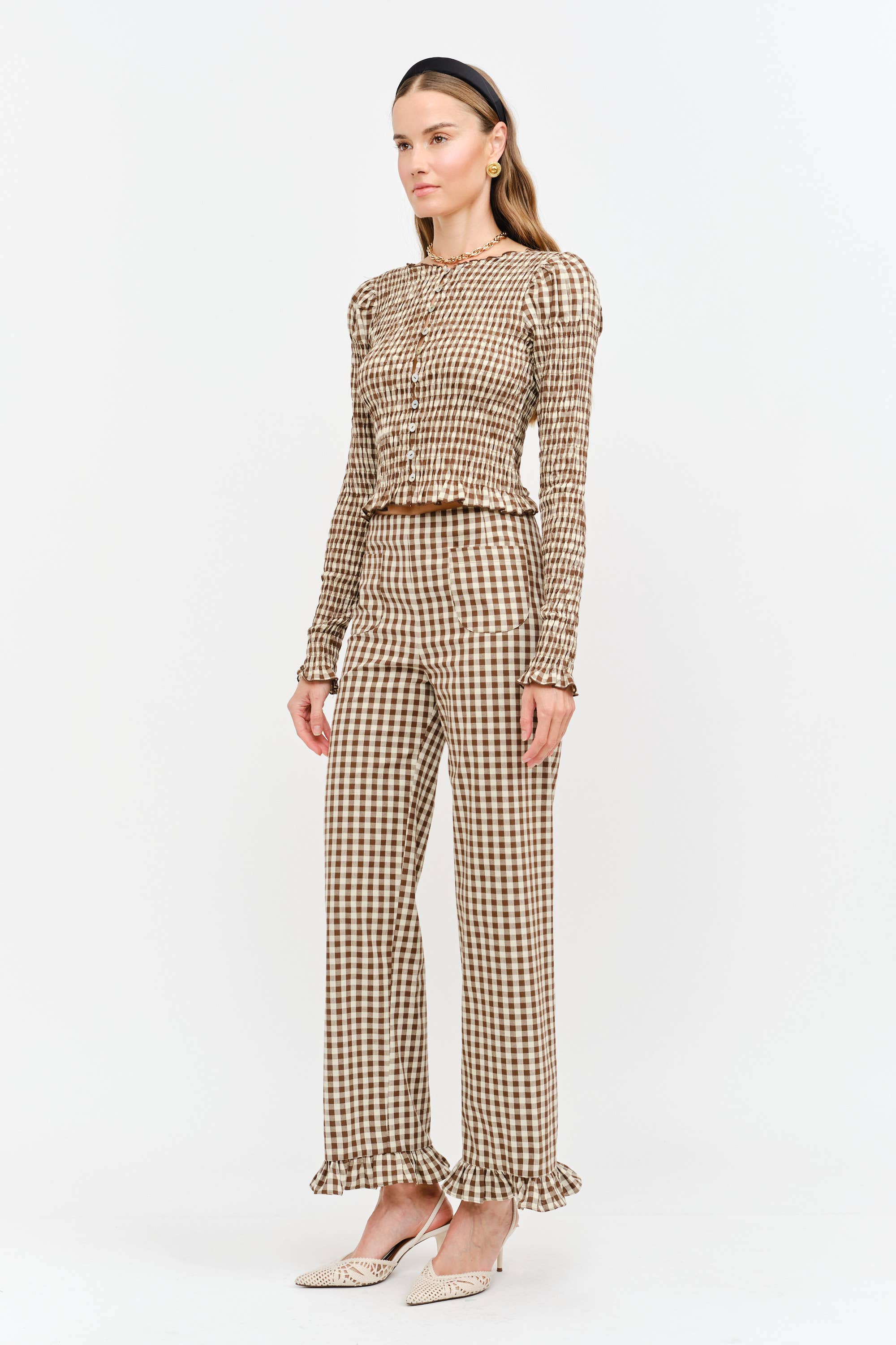 Gracie Gingham Top in Brown