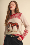 Horse Sweater in Coral & Cream
