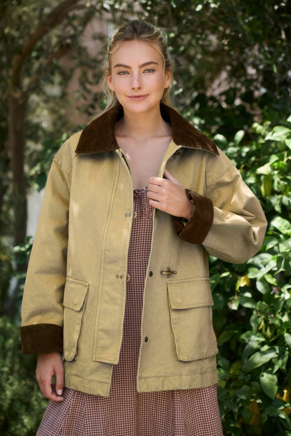 Tara Corduroy Collar Utility Jacket in Beige