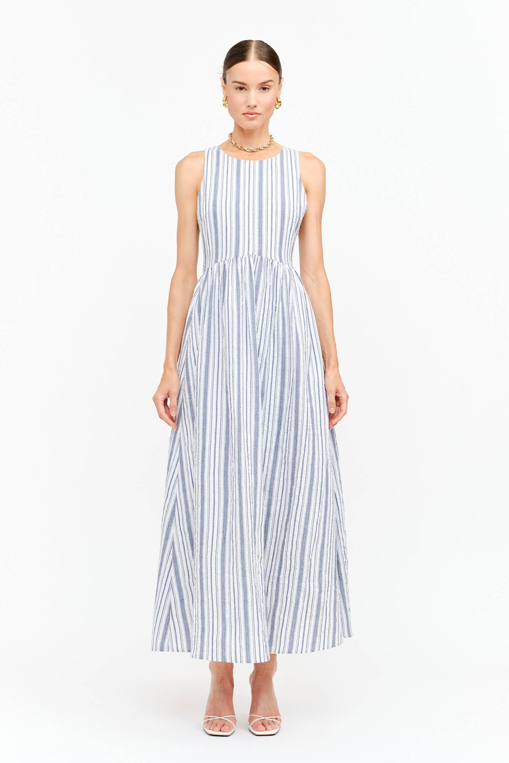 Haddie Dress in Blue Seersucker