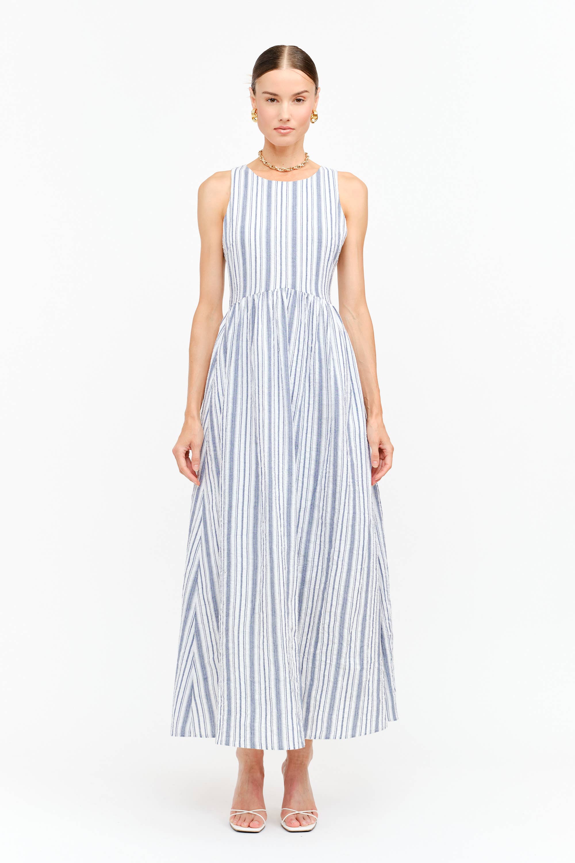 Haddie Dress in Blue Seersucker
