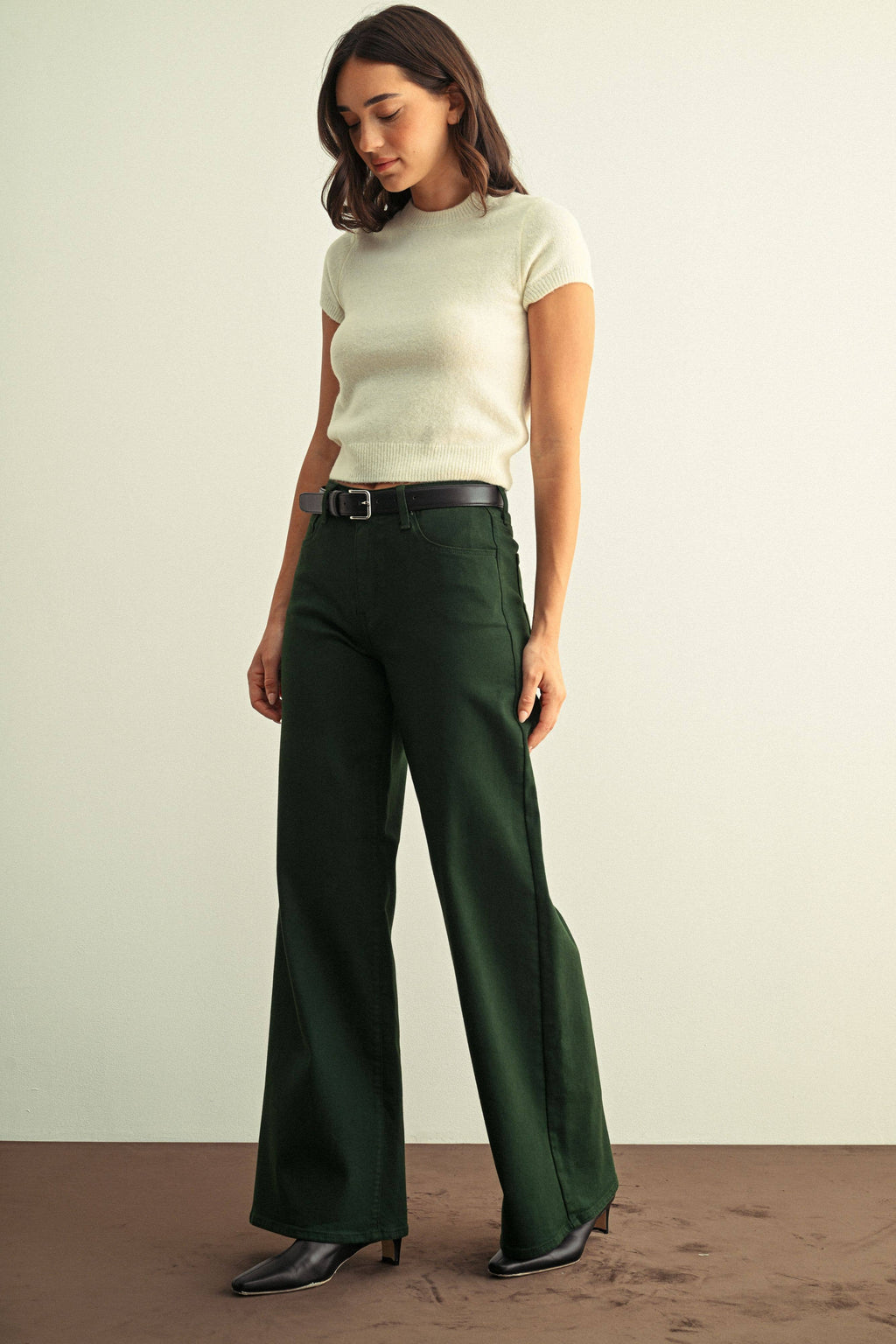 The Sadie Wide Leg Denim in Hunter Green