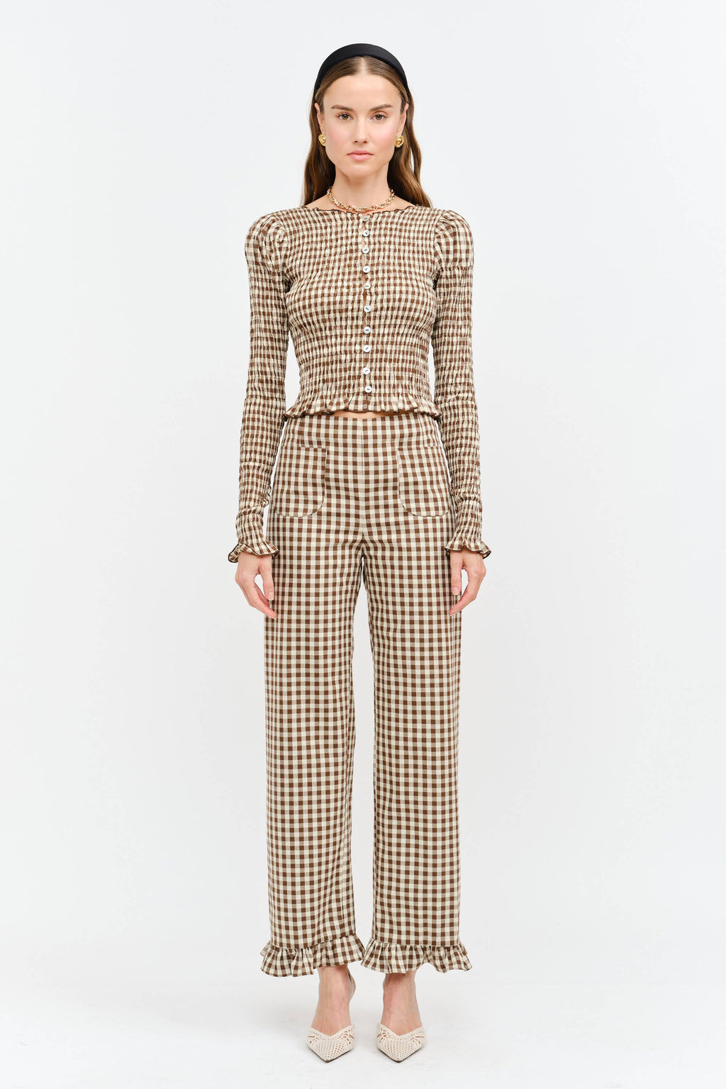 Gracie Gingham Top in Brown