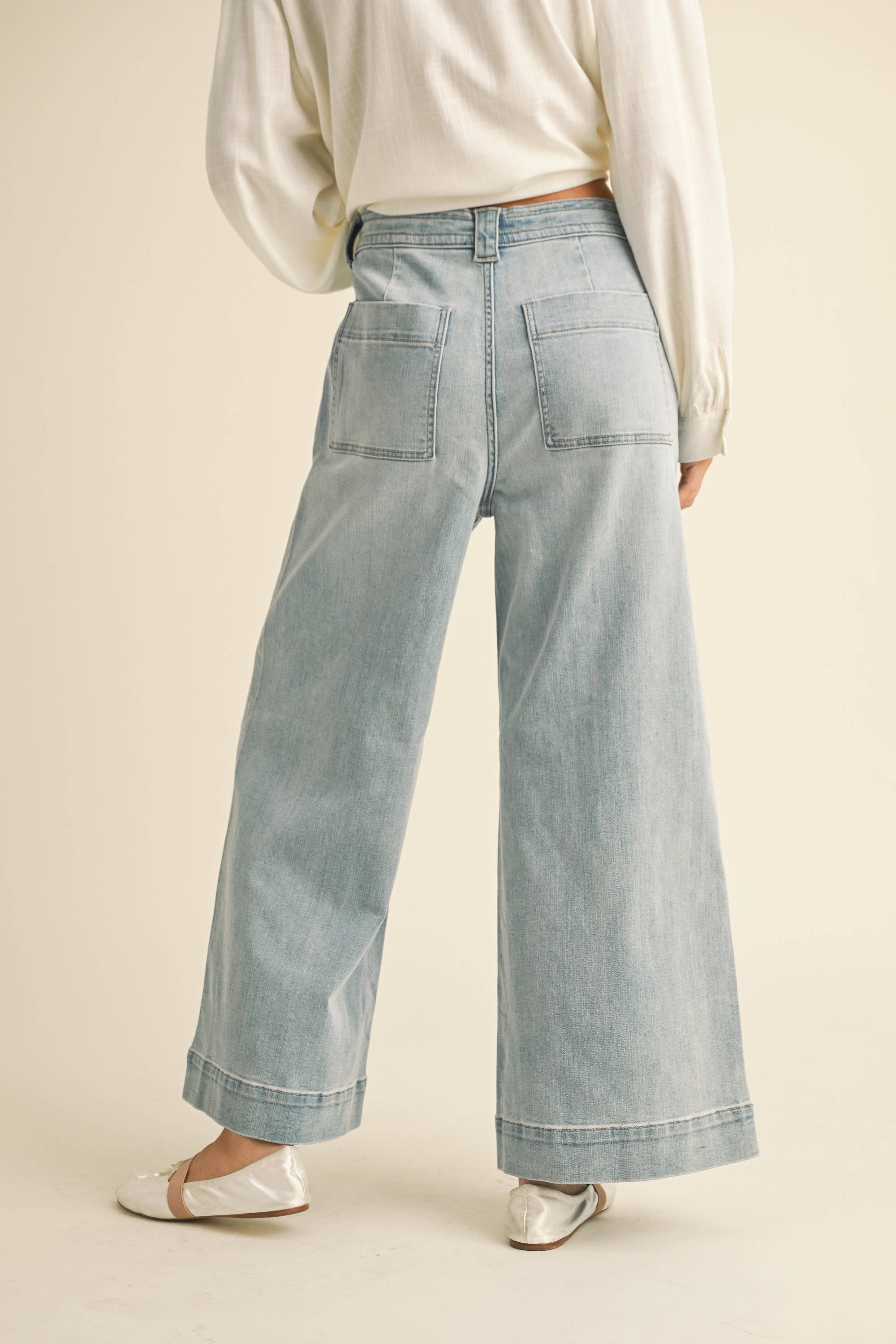 Lola Washed Denim Tie Front Pants