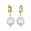 Baroque Pearl Sparkle Huggies in Gold