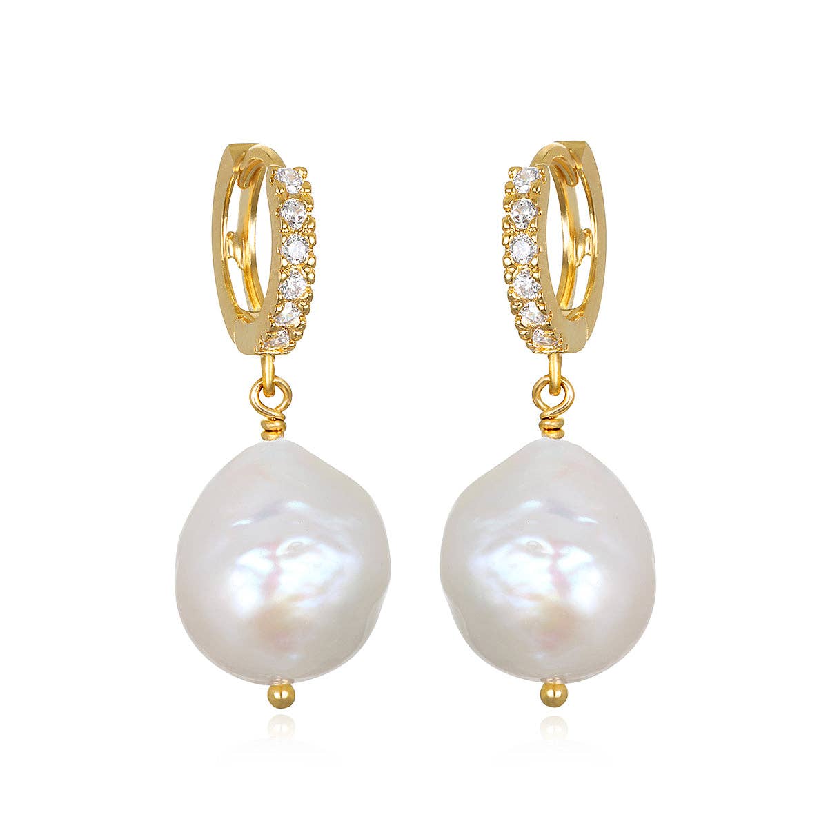 Baroque Pearl Sparkle Huggies in Gold