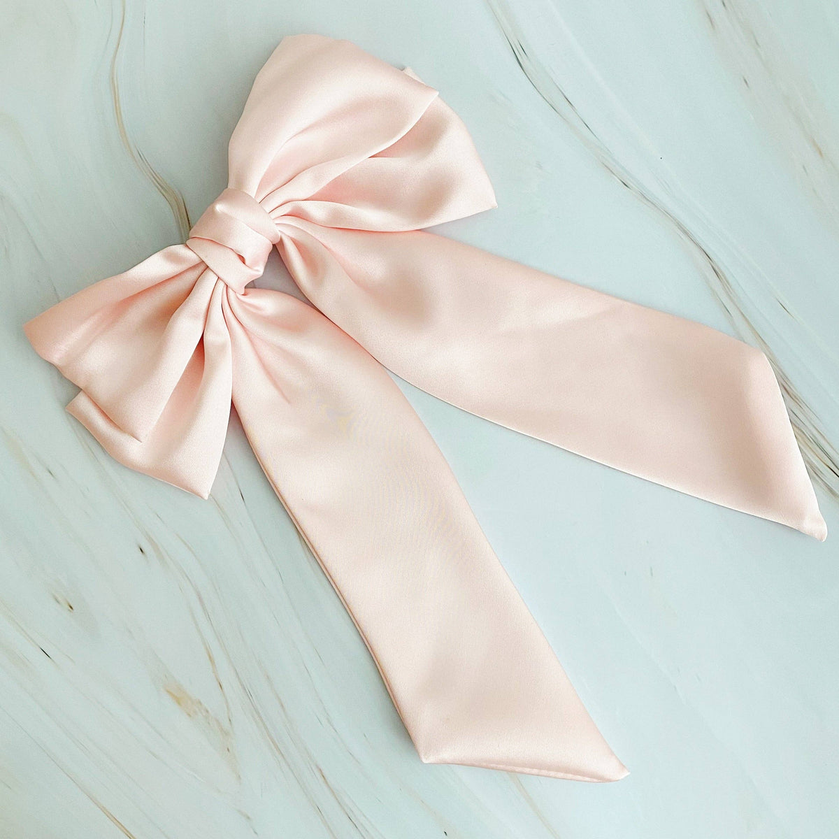 Satin Bow Hair Clip in Light Pink