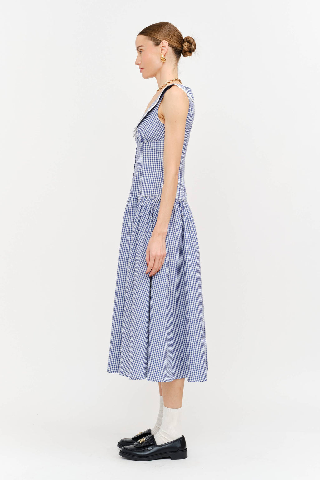 Camie Collared Midi Dress in Blue Gingham