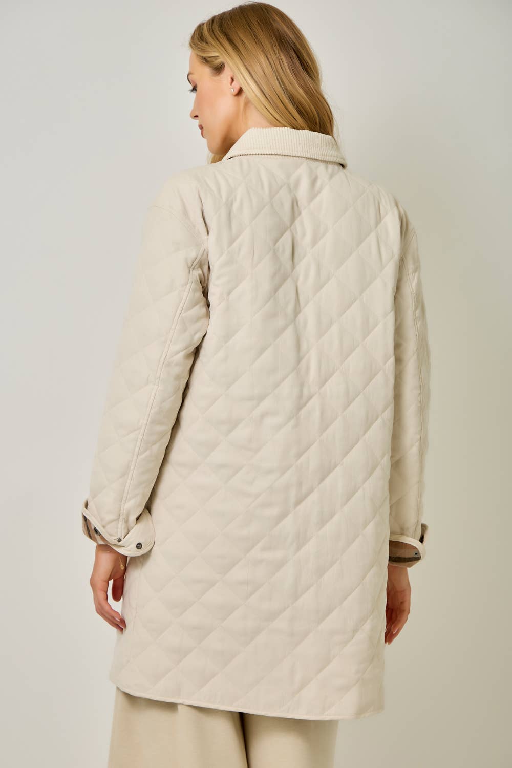 Maddie Quilted Long Jacket in Ivory