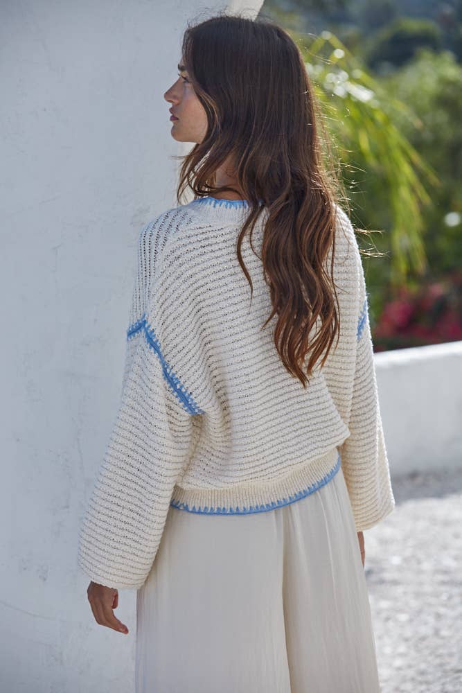 Zoey Sweater in Cream & Light Blue