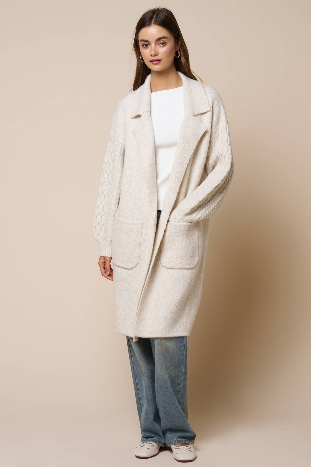 Jodi Cable Sleeve Coat in Cream