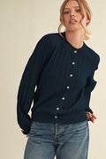 Rowan Ribbed Sweater Cardigan in Navy Blue