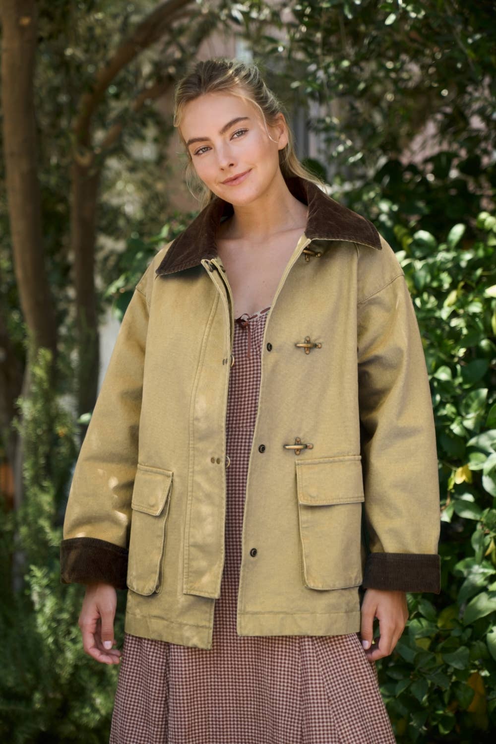Tara Corduroy Collar Utility Jacket in Beige