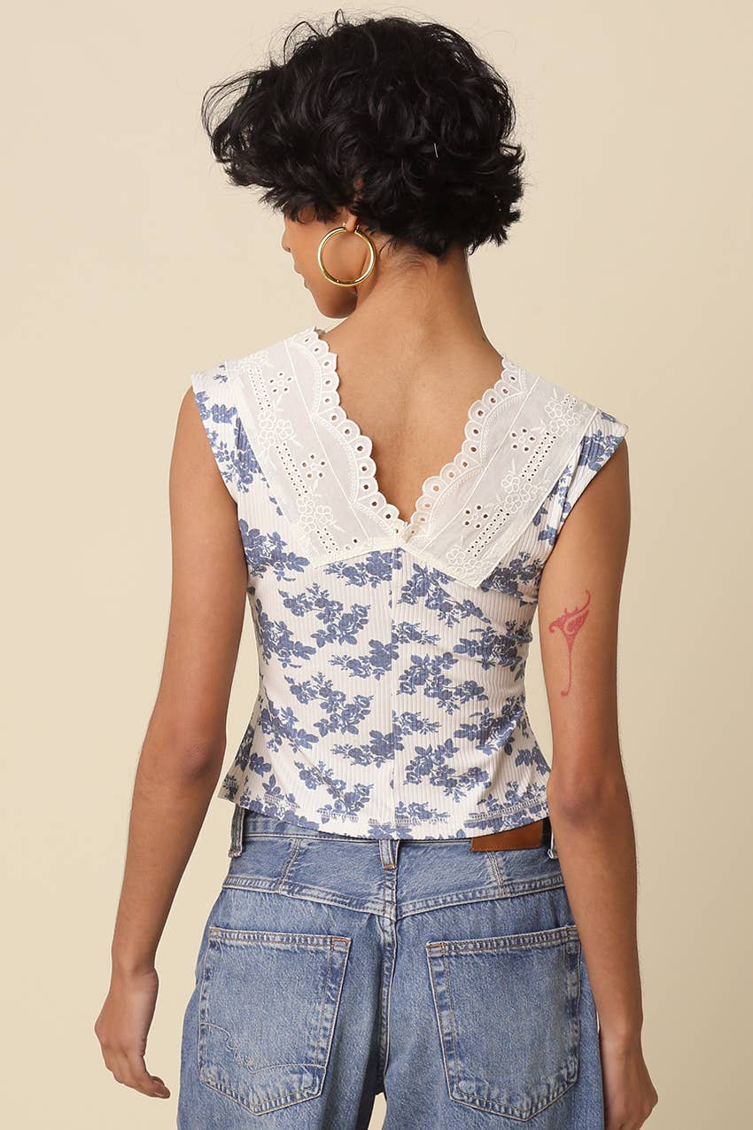 Lainey Lace Trim Floral Tank Top