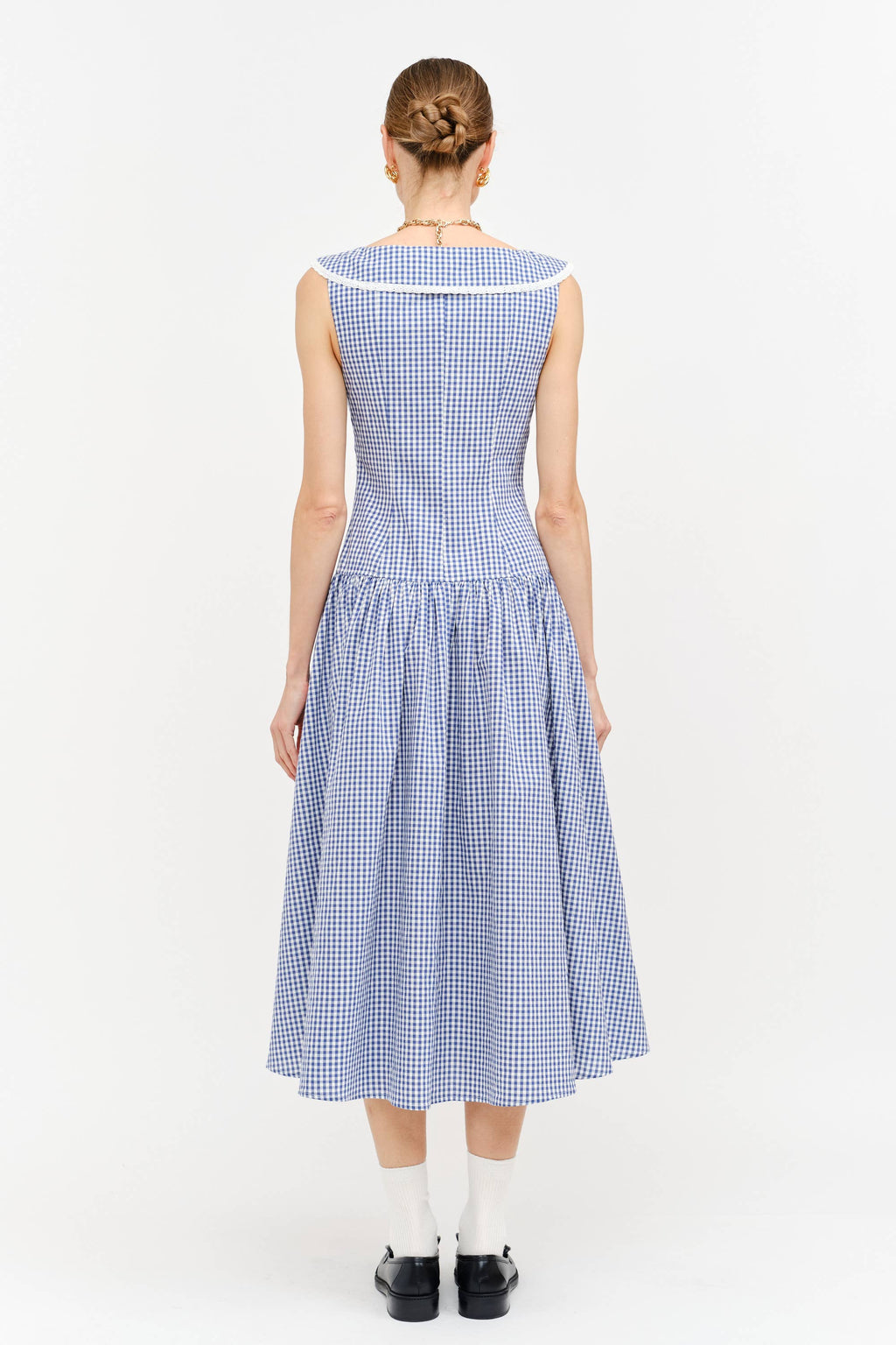Camie Collared Midi Dress in Blue Gingham