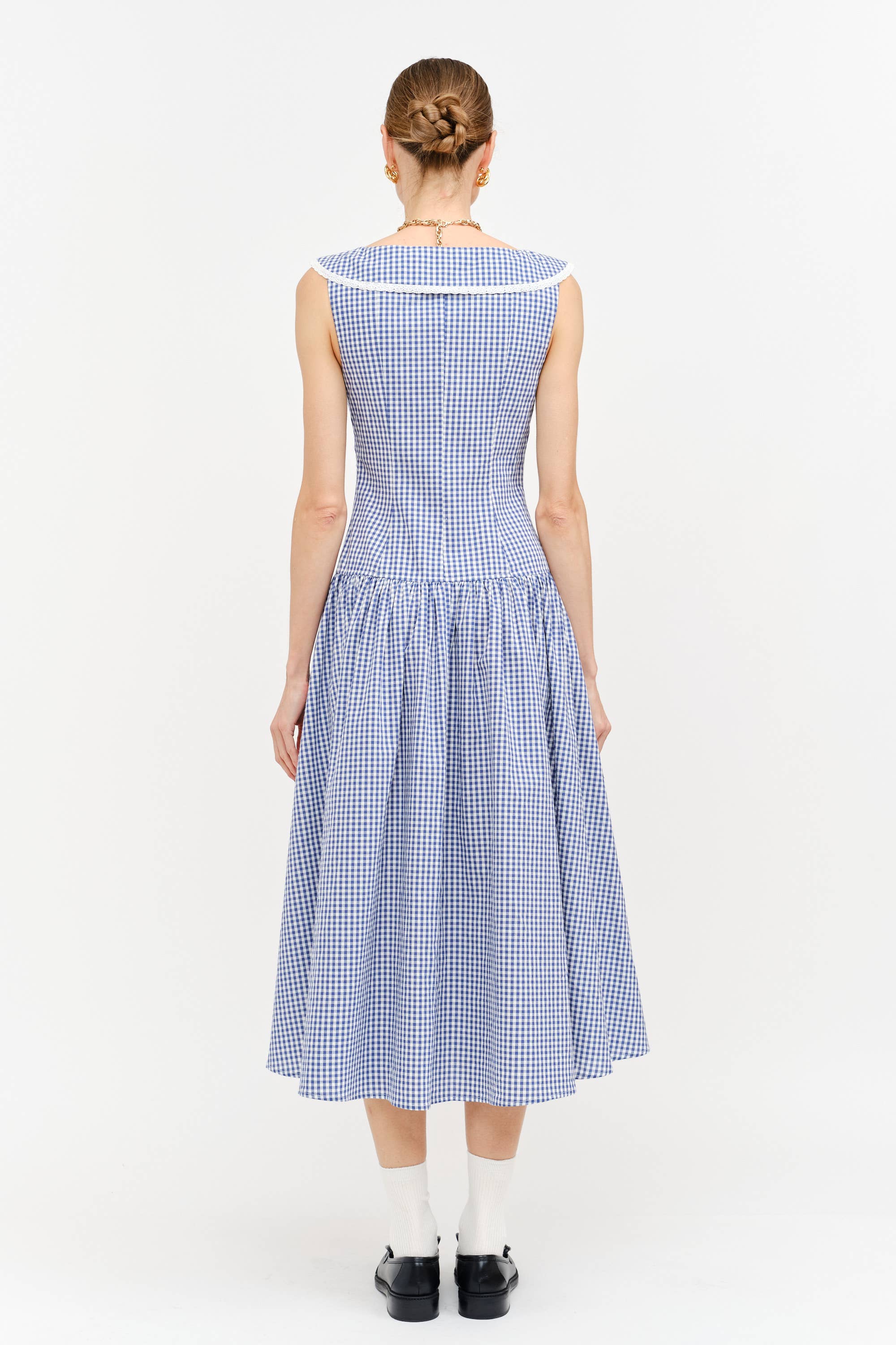 Camie Collared Midi Dress in Blue Gingham