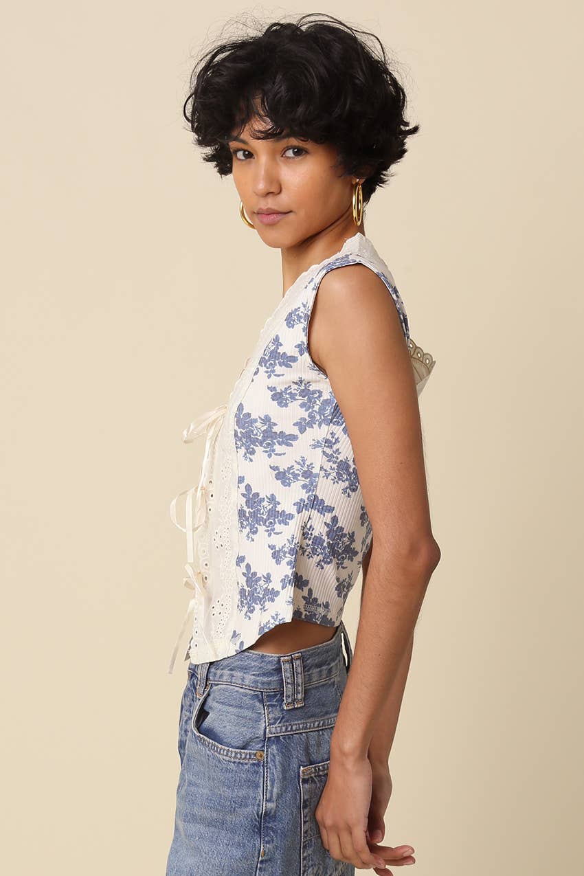 Lainey Lace Trim Floral Tank Top