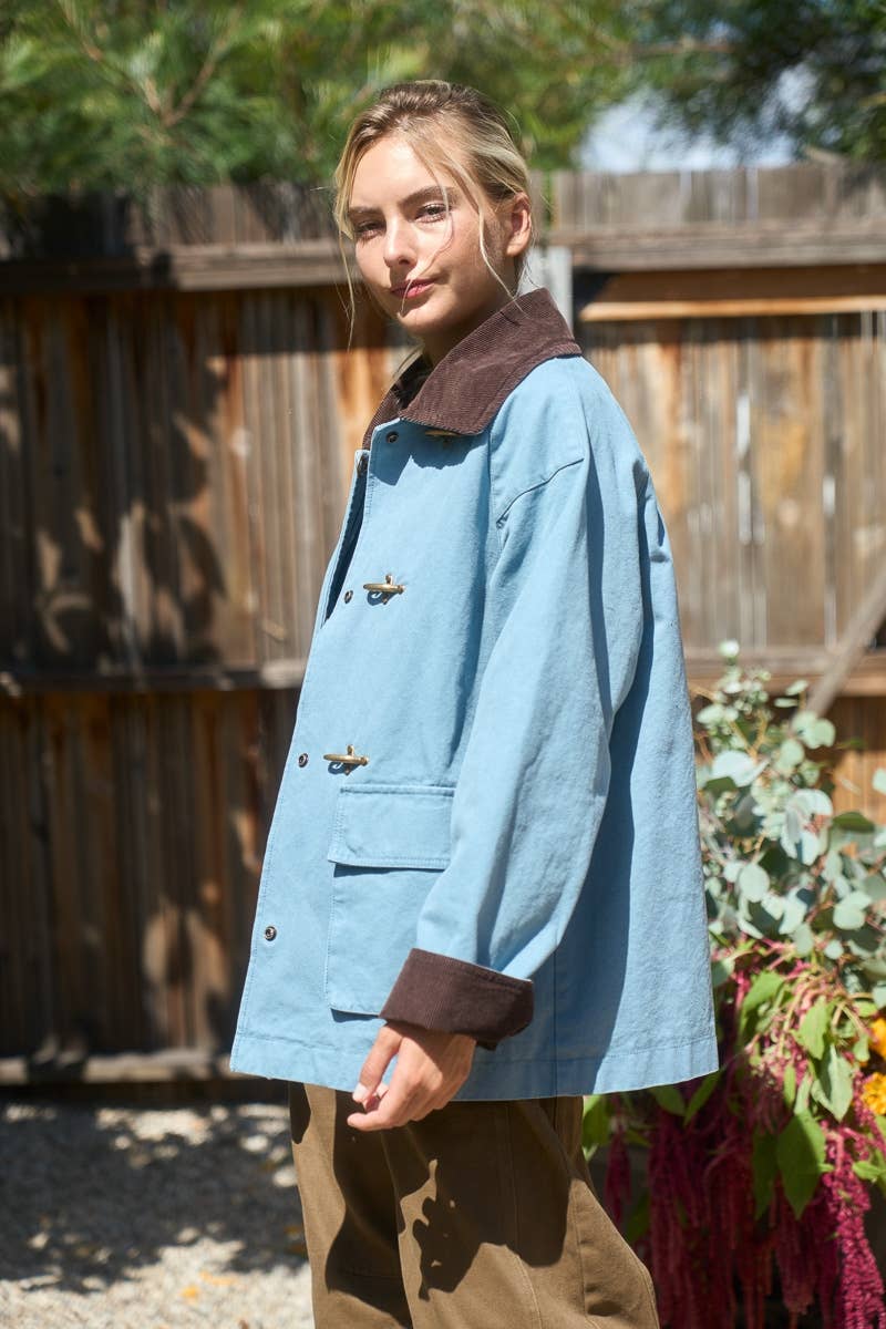Tara Corduroy Collar Utility Jacket in Slate Blue