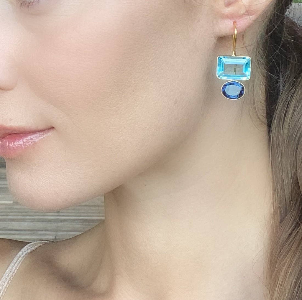 Valencia Earring in Sky Blue & Royal Blue Gold