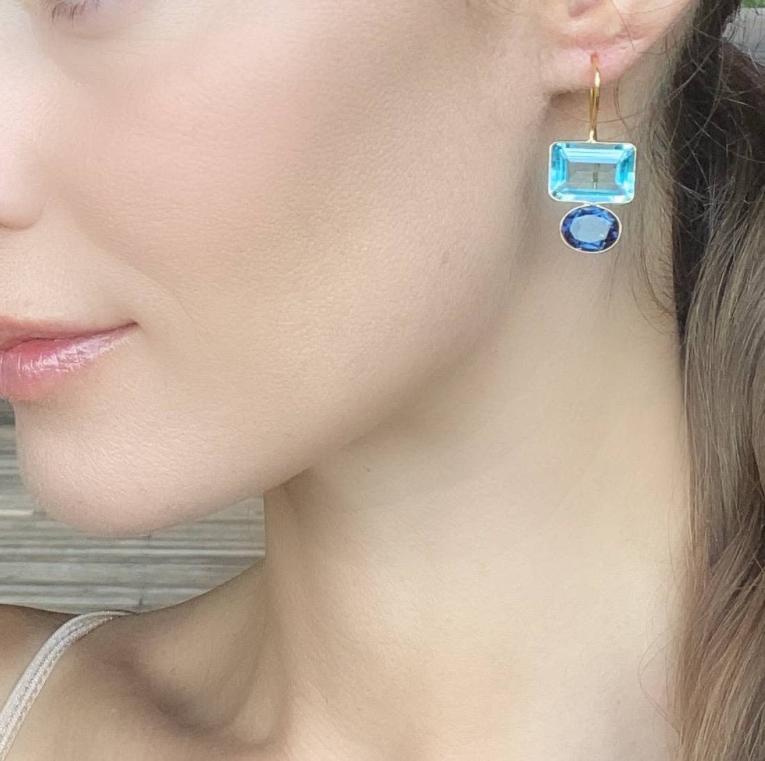 Valencia Earring in Sky Blue & Royal Blue Gold