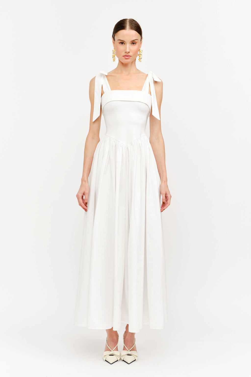 Clara Shoulder Tie Dress in White
