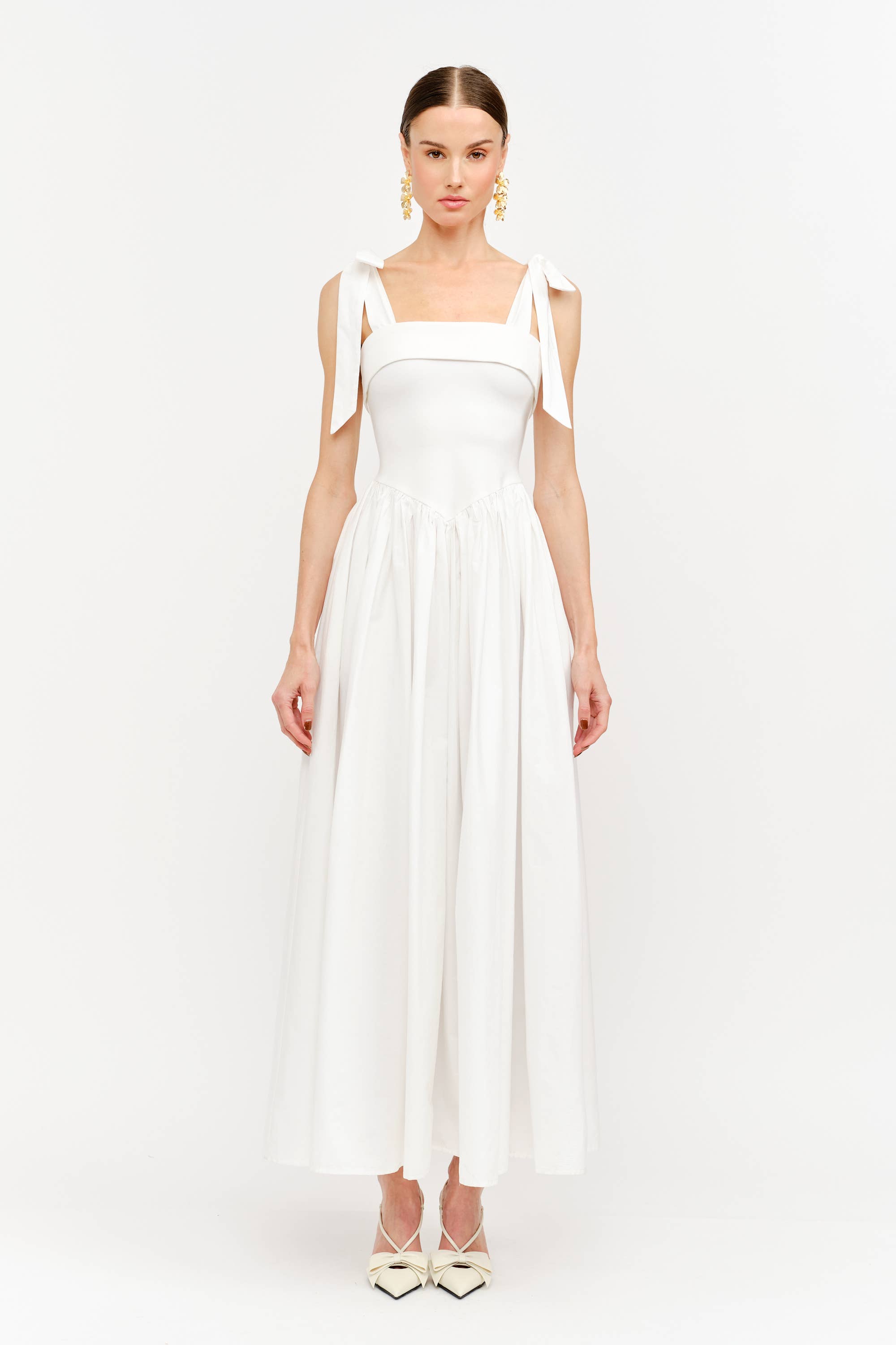 Clara Shoulder Tie Dress in White