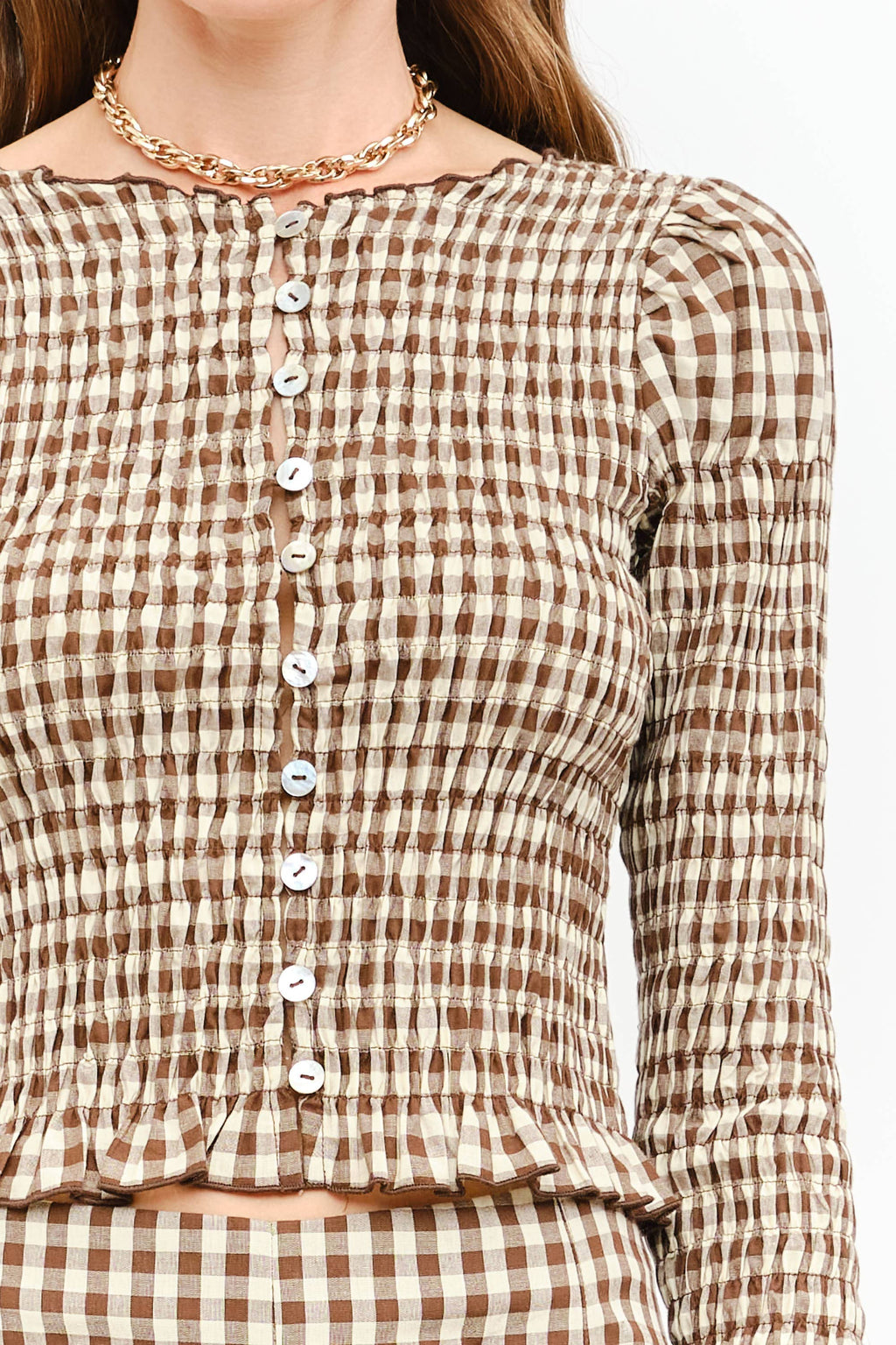 Gracie Gingham Top in Brown