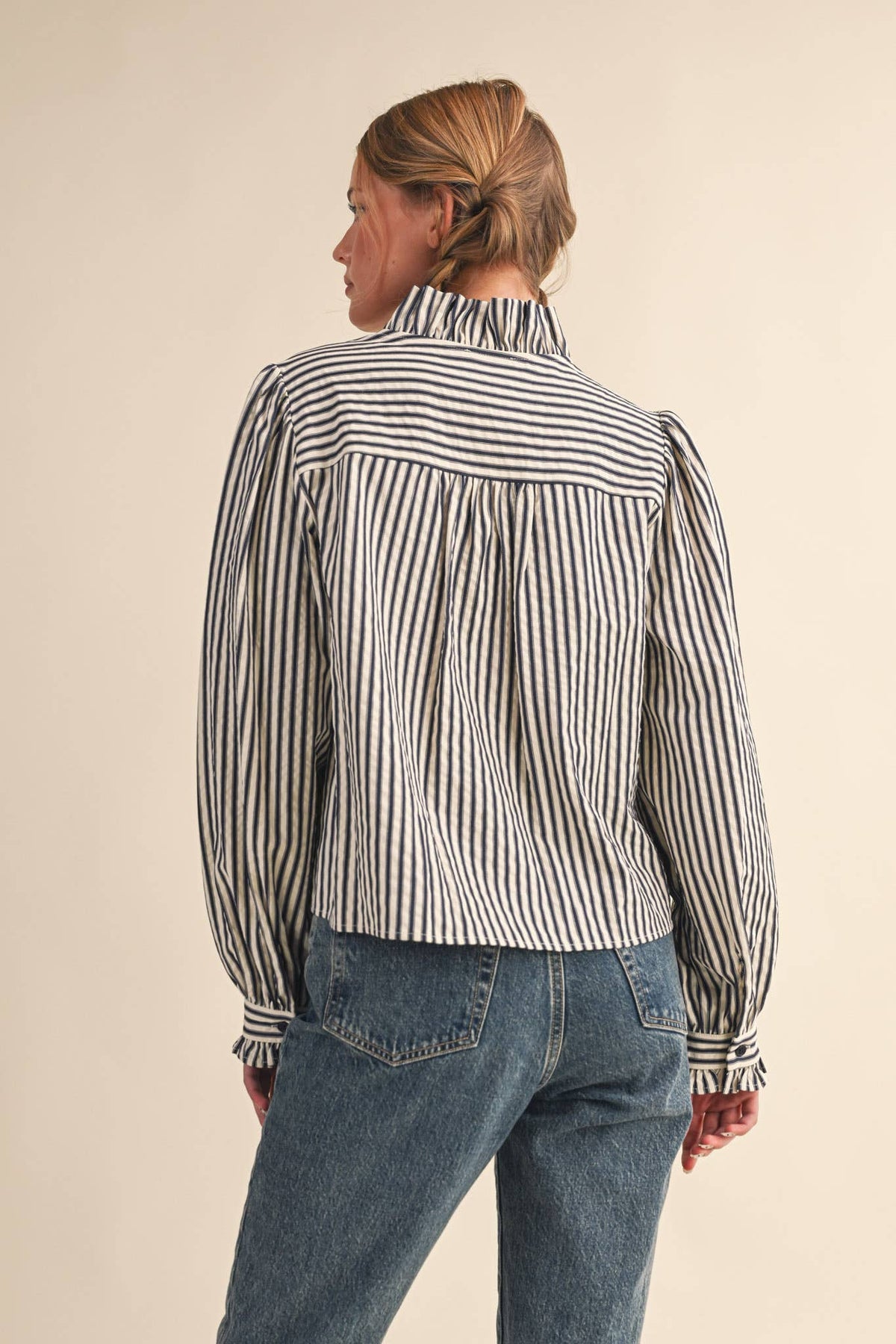 Clara Striped Button Down Top in Black