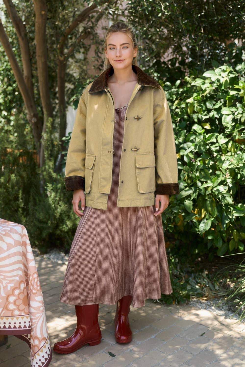 Tara Corduroy Collar Utility Jacket in Beige