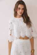 Gracie Floral Lace Cropped Top in White